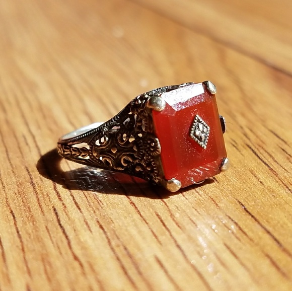 Vintage Jewelry - SOLD Antique Carnelian Sterling Filigree Ring